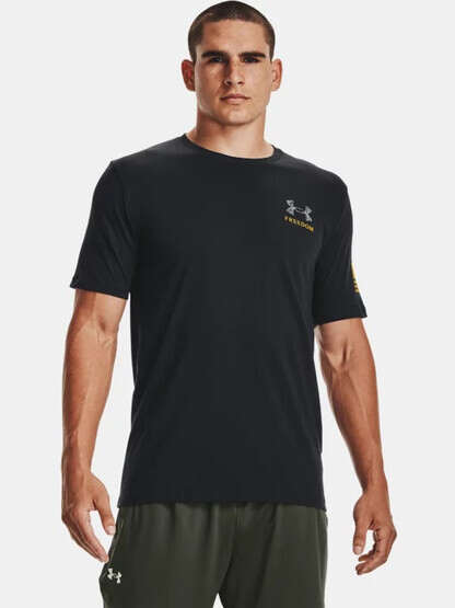 Under Armour Freedom By Land Short Sleeve T-Shirt front side with battle flag on sleeve
